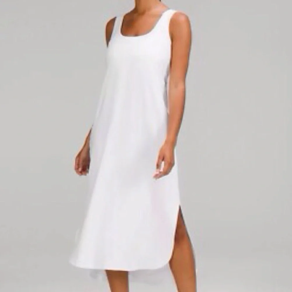 Lululemon Women 6 White Athleisure Stretch Pima Cotton Open-Back Midi Dress NWT